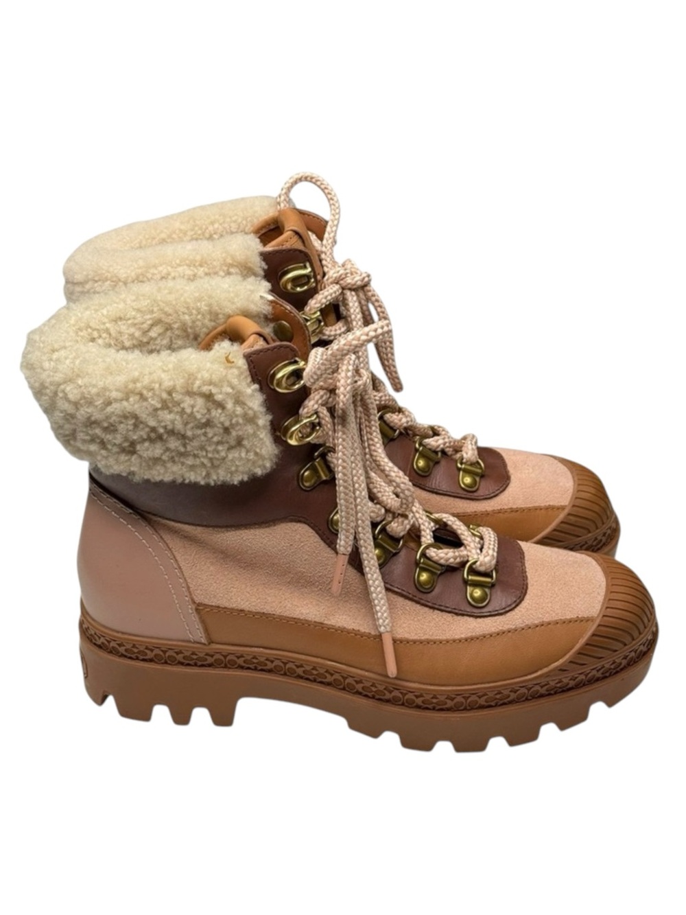 Coach 𒀭 Talia Chic Lug Sole Shearling Lined Bootie 𒀭Camel Pink Blush 𒀭 6M 𒀭 - Picture 3 of 16
